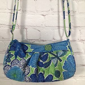Vera Bradley Doodle Daisy Frannie Small Crossbody Purse Blue Green Print